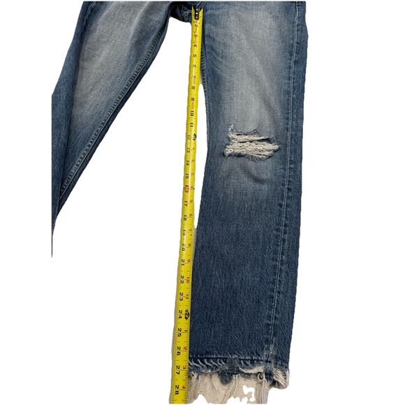 Trave Constance Straight Tapered Button Fly Distressed Fray Jeans Blue Size 26 - Picture 4 of 9
